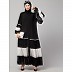 Contrast  pleated Front open abaya-Black- White